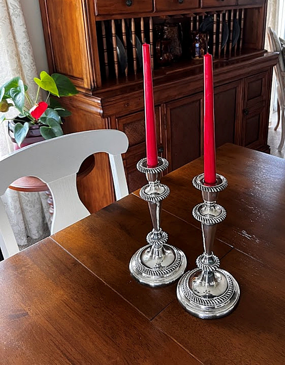 Antique Pair ENGLISH SILVERPLATE CANDLESTICKS 1873-1888 George Richmond Collis Hallmarks Removable Bobèches