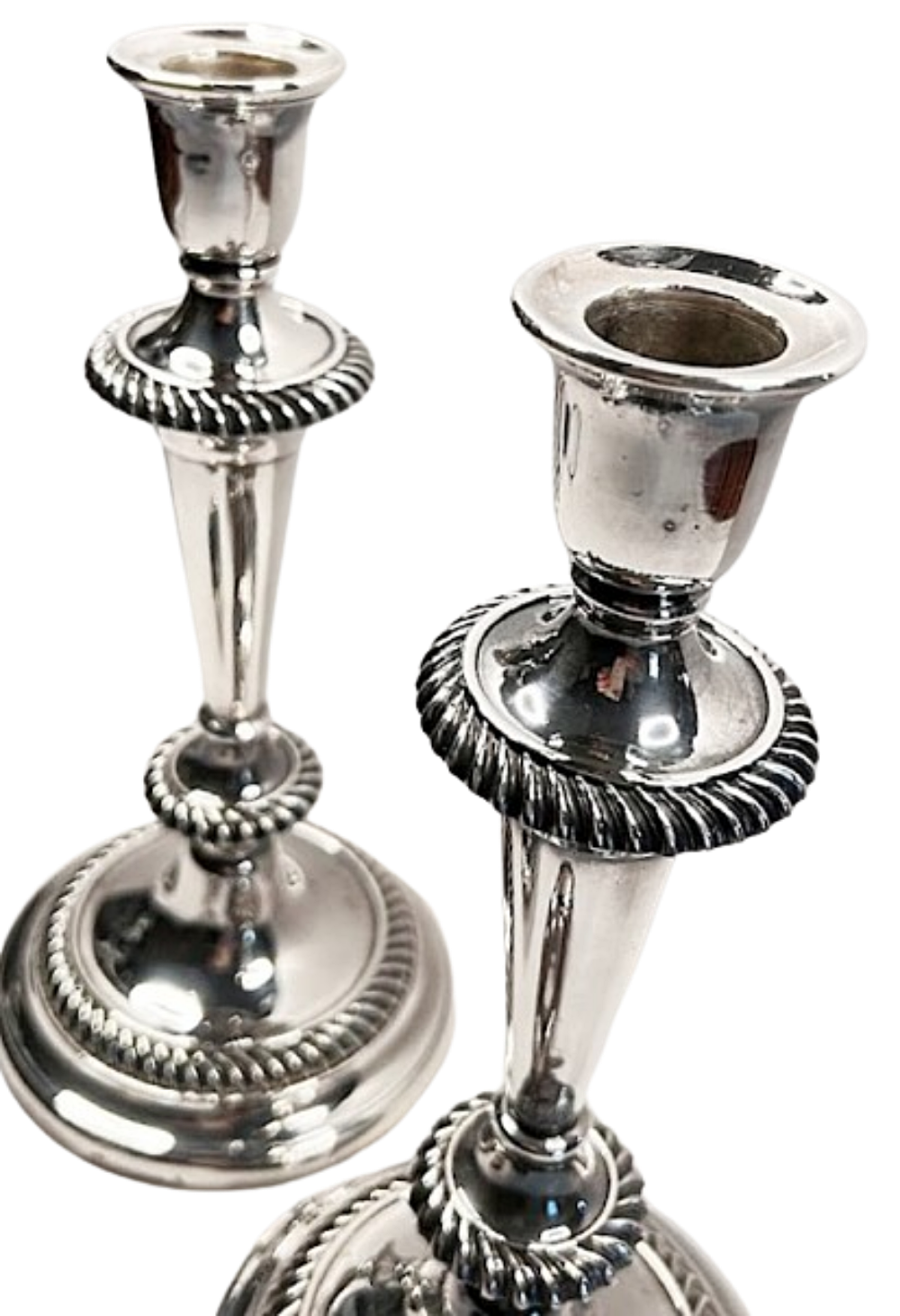 Antique Pair ENGLISH SILVERPLATE CANDLESTICKS 1873-1888 George Richmond Collis Hallmarks Removable Bobèches