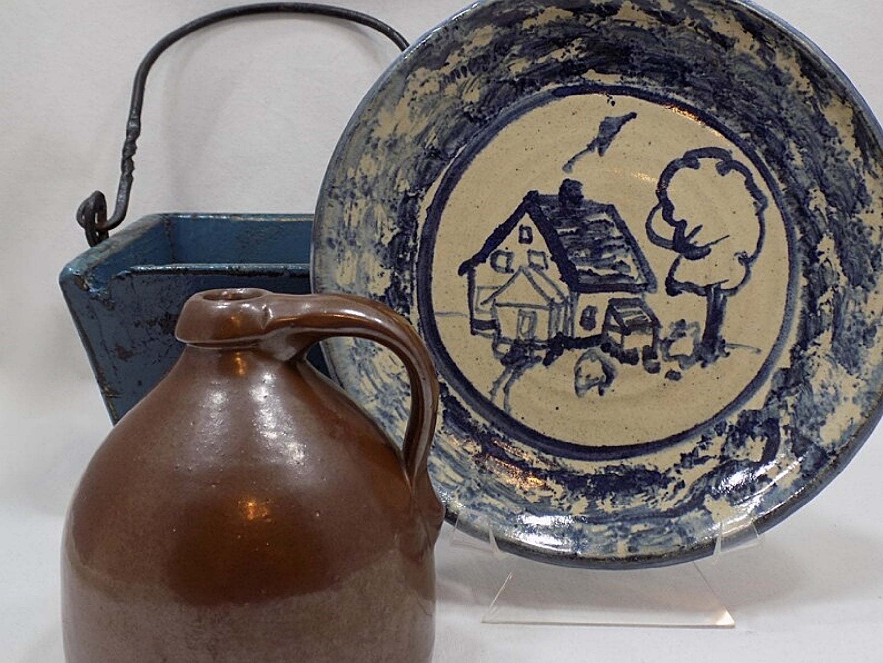 CAROL BERHORST 1991 Country Pottery Dish with jug and pail