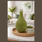Tall Modern Green Art Glass Handblown Bottle