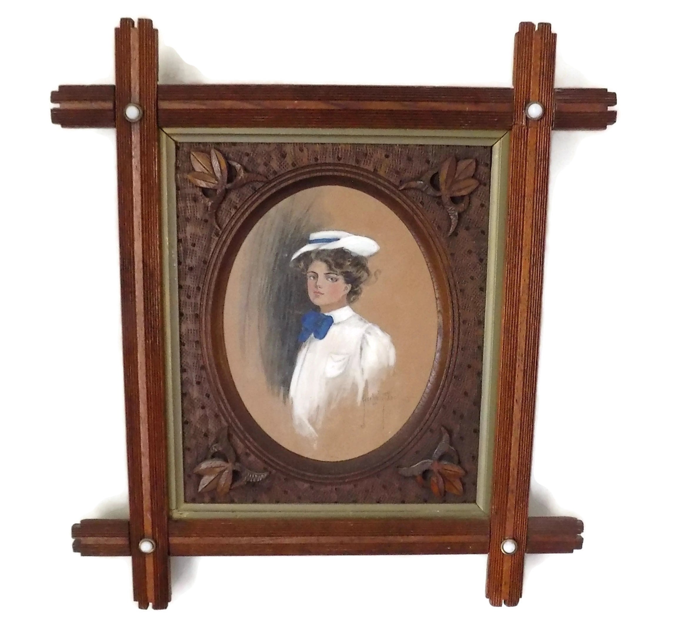Gibson Girl 1906 Antique Portrait Walnut Frame