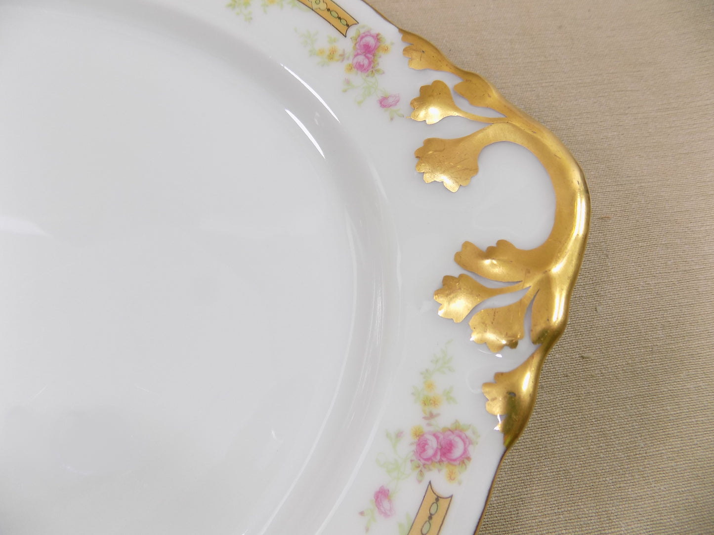 ANTIQUE LIMOGES PLATTERS Matched Pair by William Guerin 1891-1900 French Porcelain Pink and Yellow Roses Gold Trim