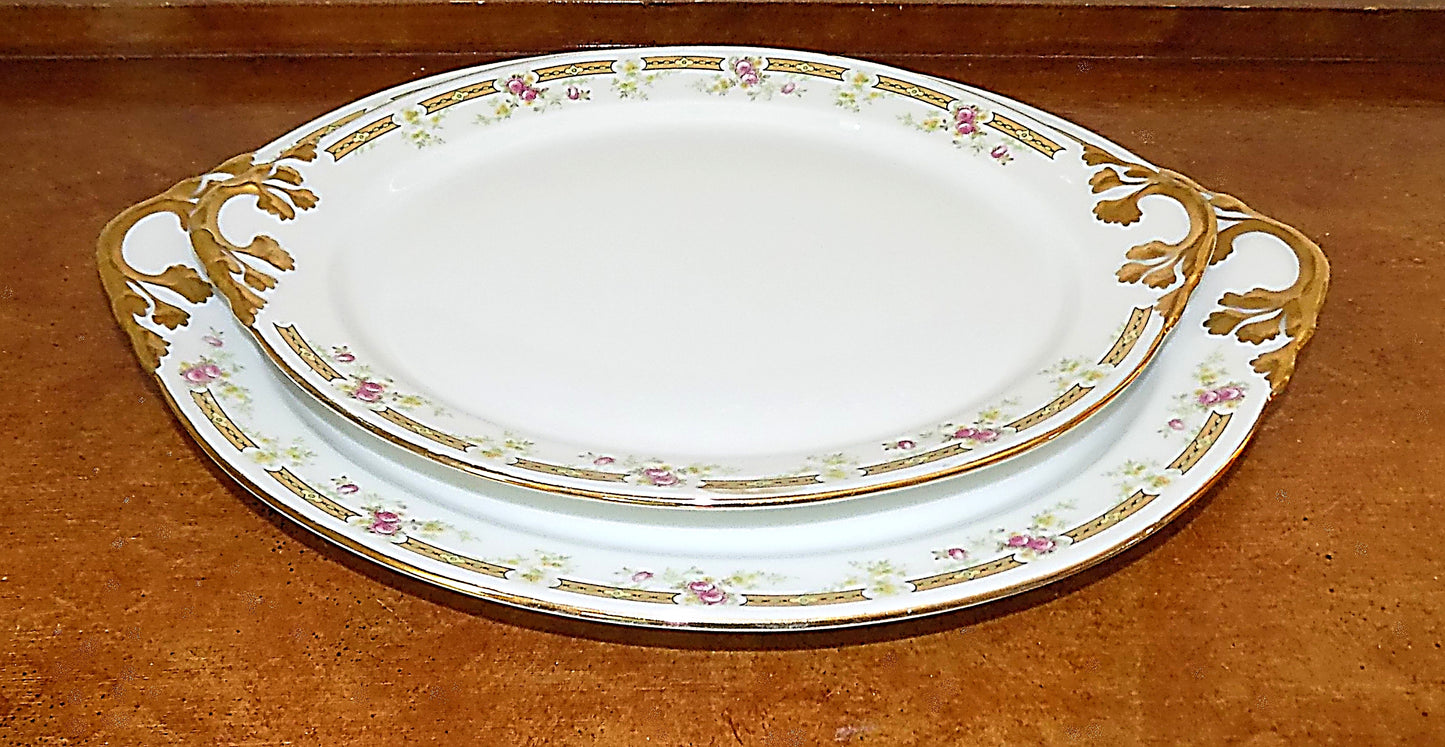 ANTIQUE LIMOGES PLATTERS Matched Pair by William Guerin 1891-1900 French Porcelain Pink and Yellow Roses Gold Trim