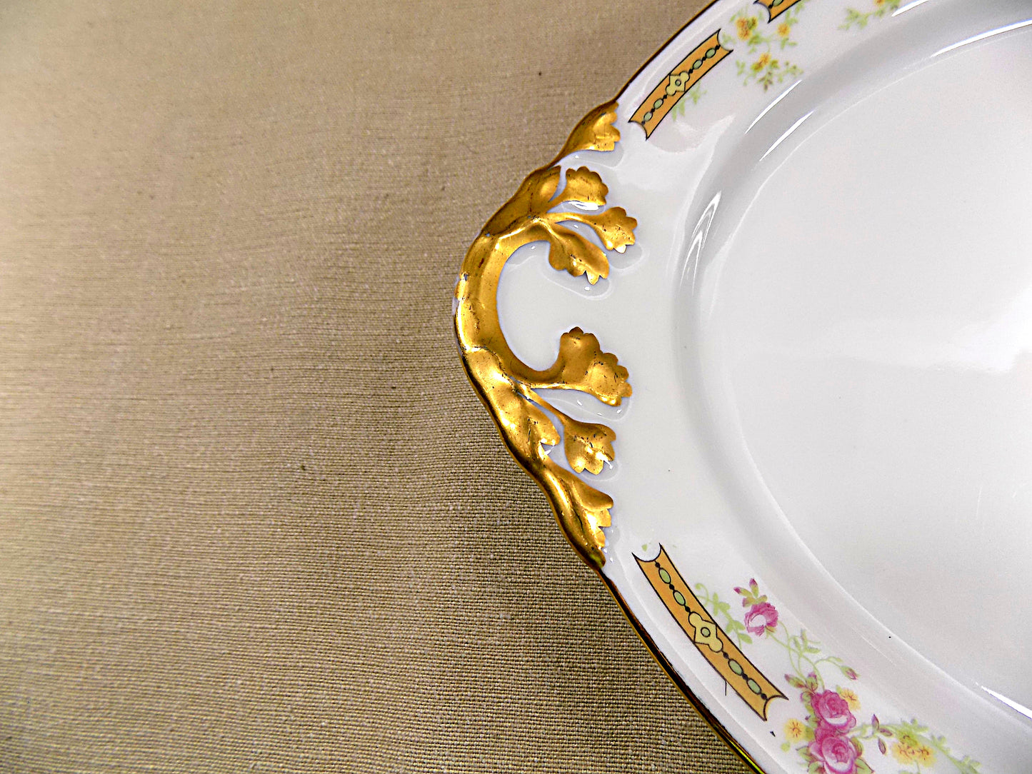 ANTIQUE LIMOGES PLATTERS Matched Pair by William Guerin 1891-1900 French Porcelain Pink and Yellow Roses Gold Trim