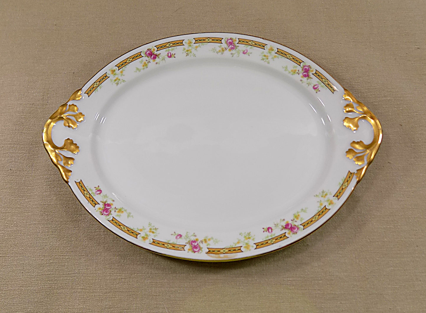 ANTIQUE LIMOGES PLATTERS Matched Pair by William Guerin 1891-1900 French Porcelain Pink and Yellow Roses Gold Trim