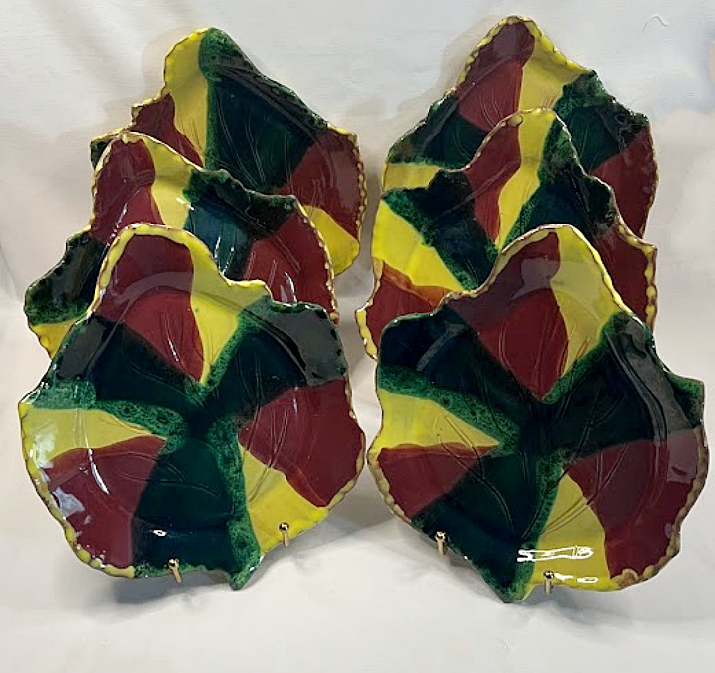 Vintage MANGUM POTTERY Six Leaf Plates 1998 North Carolina Redware