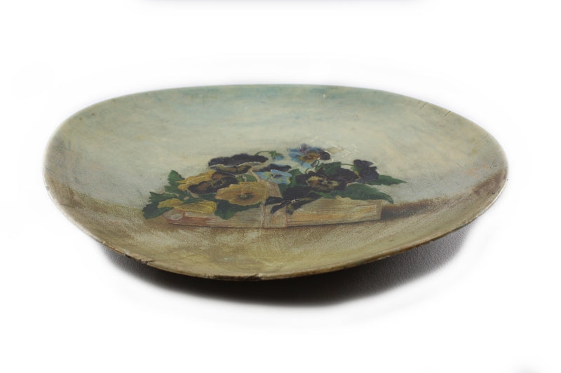 ANTIQUE PAPER MACHE Plate, Hand Painted Pansies Patented 1880