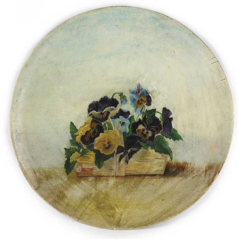 ANTIQUE PAPER MACHE Plate, Hand Painted Pansies Patented 1880