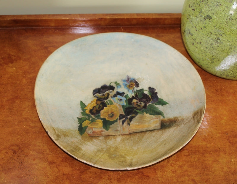 ANTIQUE PAPER MACHE Plate, Hand Painted Pansies Patented 1880