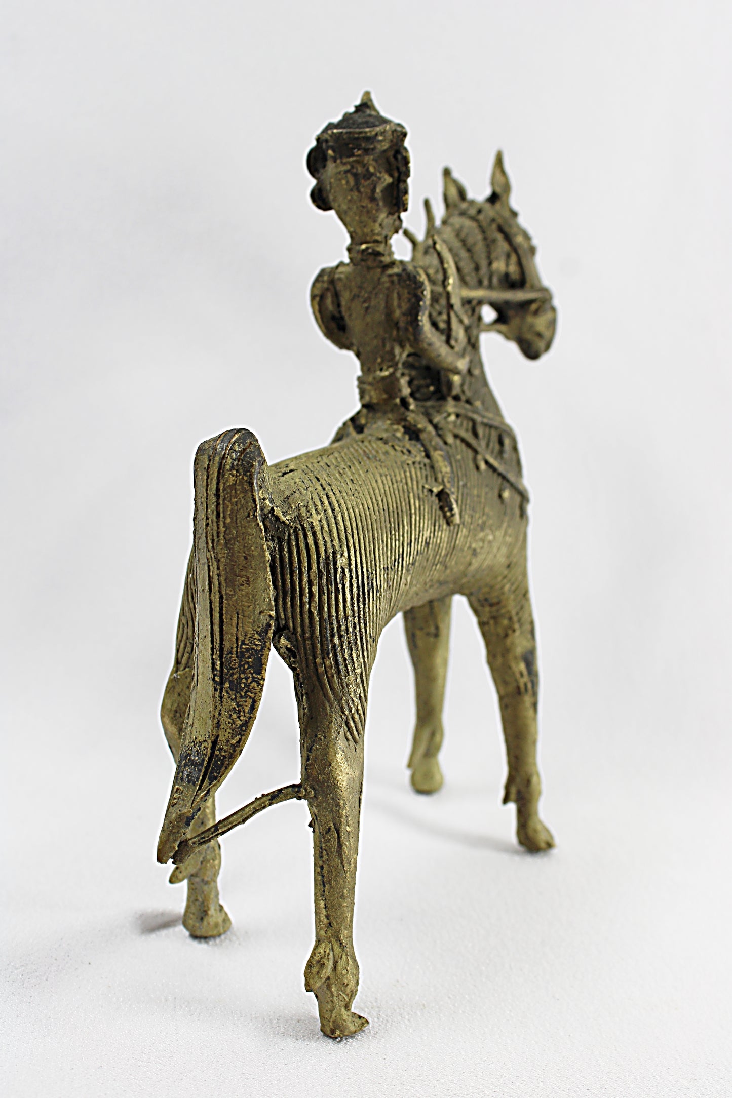 ANTIQUE BRASS DHOKRA Horse and Warrior               Lost Wax Figure From India