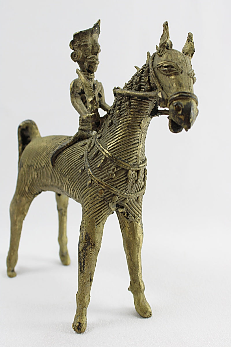 Warrior Lost Wax Figure From India Brass Dhokra Full front view