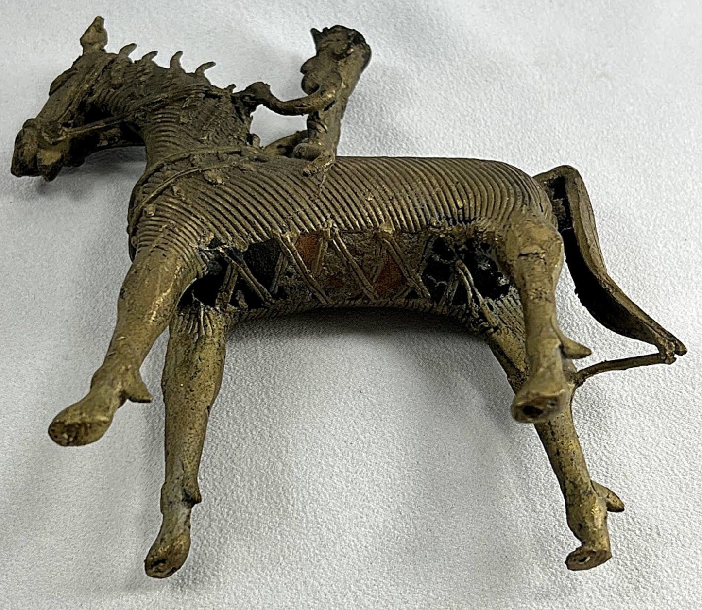 ANTIQUE BRASS DHOKRA Horse and Warrior               Lost Wax Figure From India