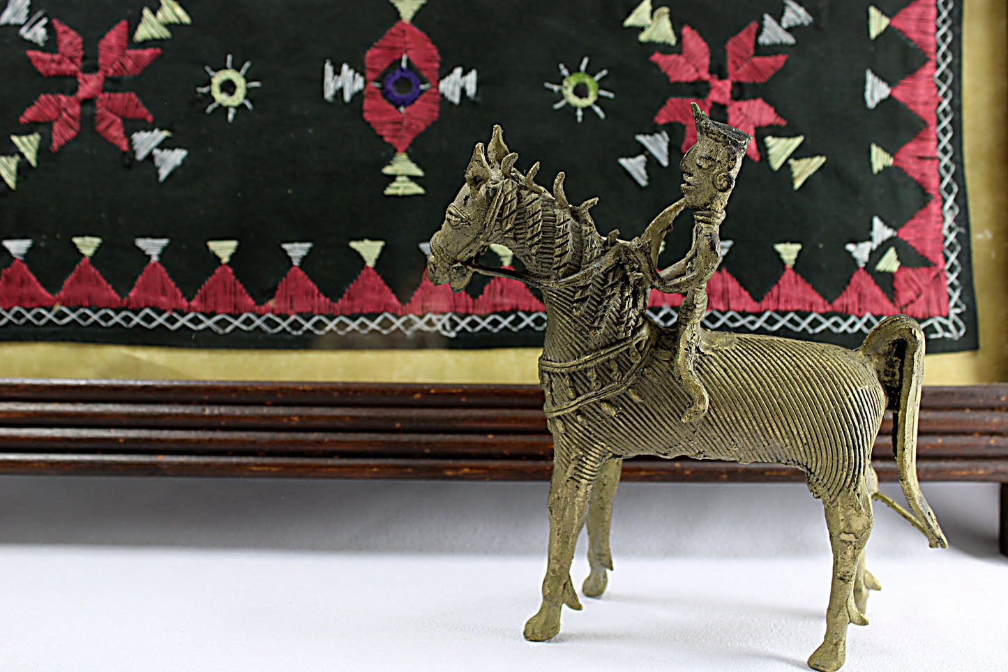 ANTIQUE BRASS DHOKRA Horse and Warrior               Lost Wax Figure From India