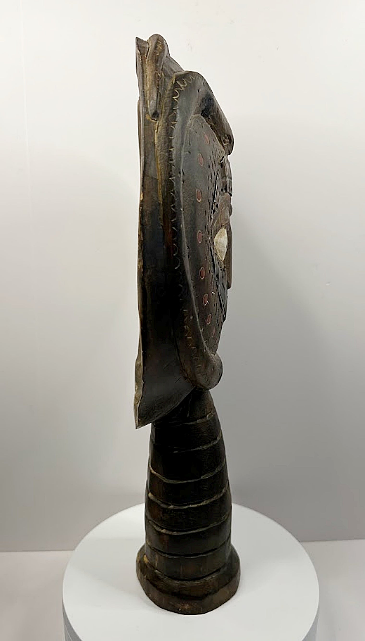 African Carved Figure with Snake