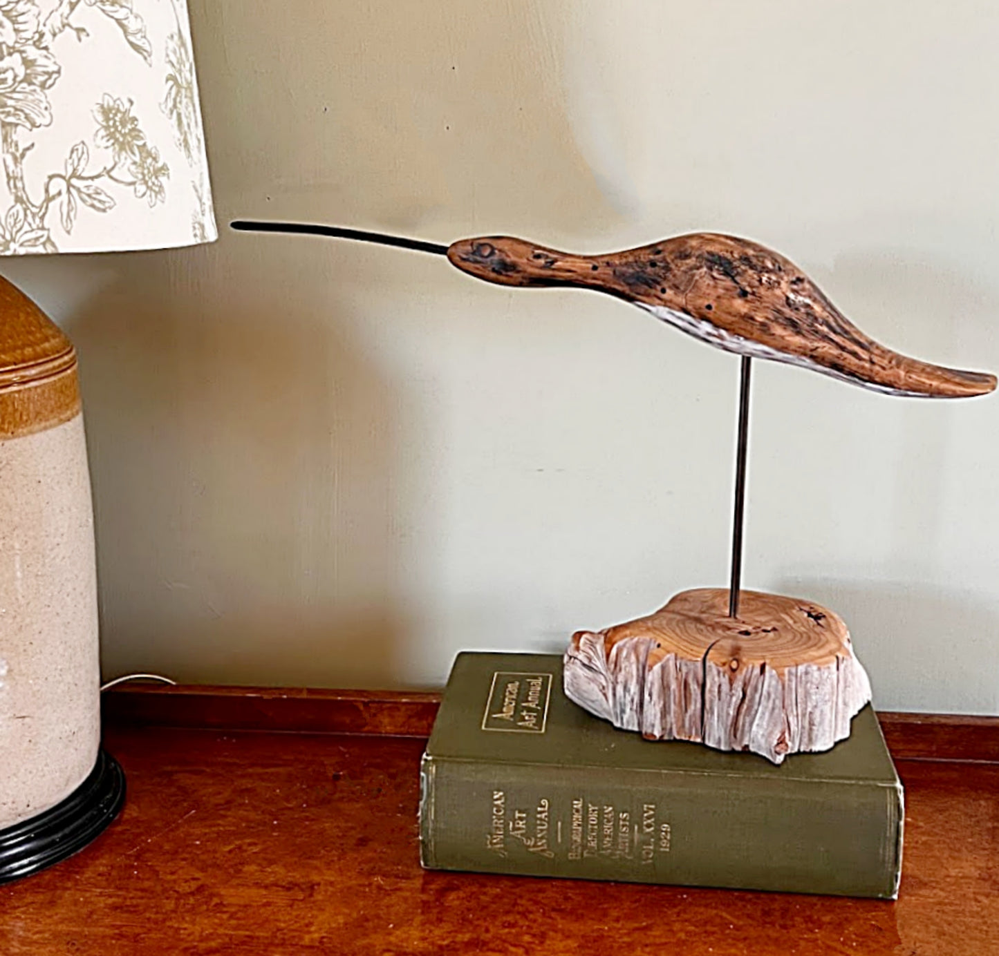 Vintage ALEX BUDERER Carved Long-Billed Curlew on Stand 1988 Missouri