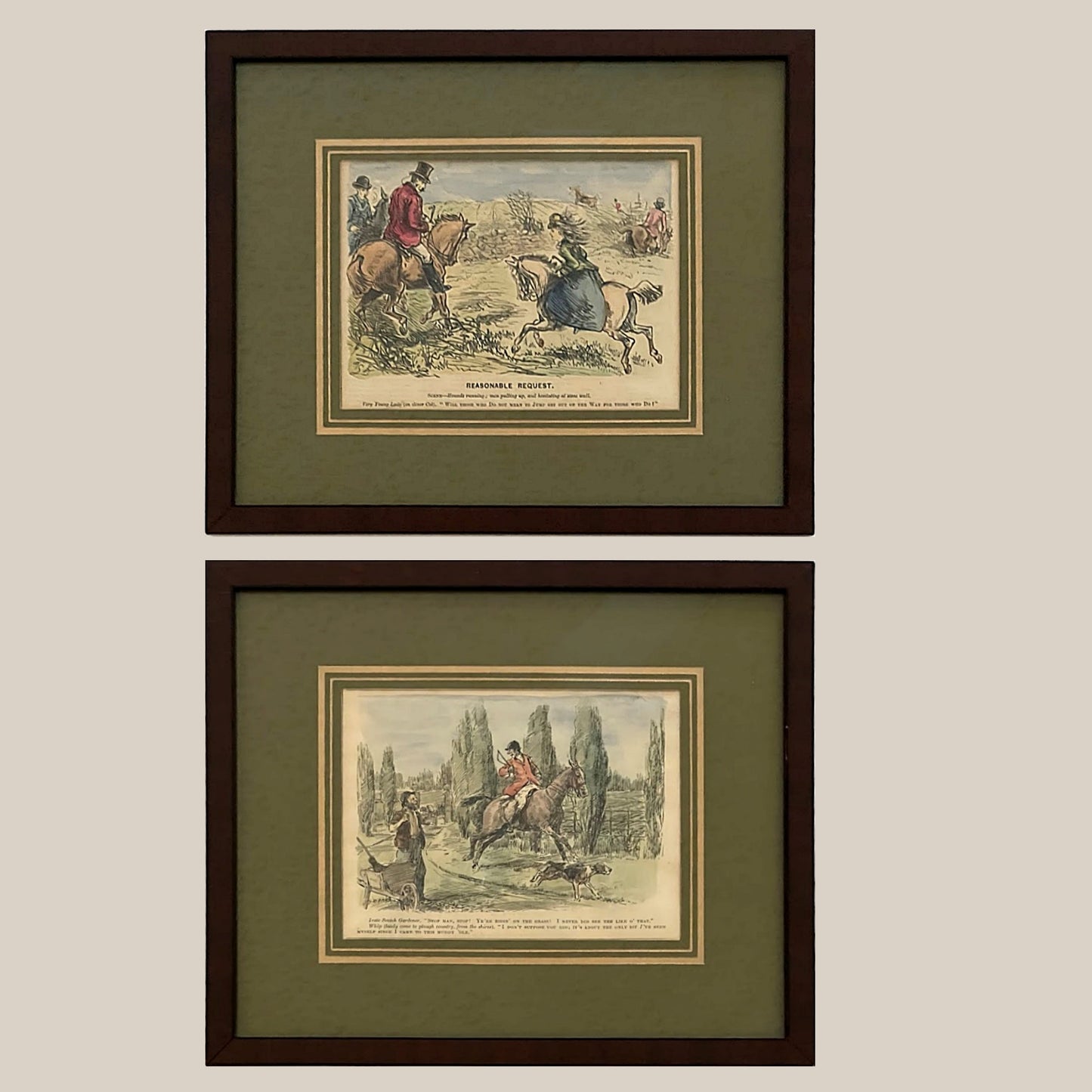 Antique Pair English Hunting Prints 1800s Punch Magazine