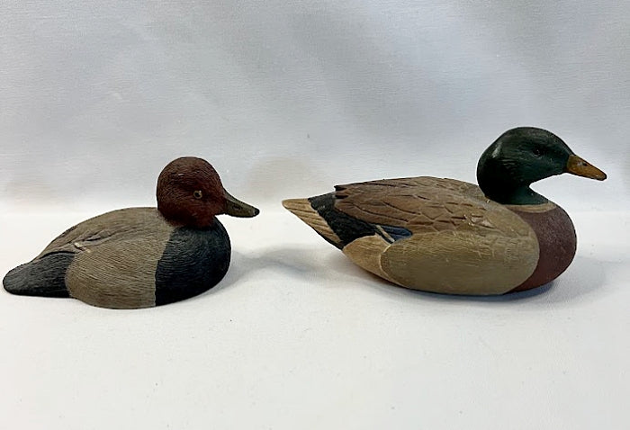 Vintage Miniature Ducks Artist Signed Hand Painted Redhead and Mallard 1985