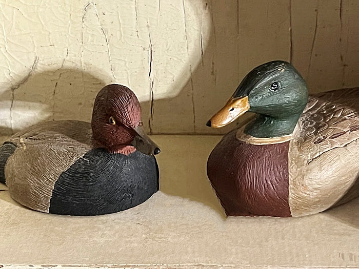 Vintage Miniature Ducks Artist Signed Hand Painted Redhead and Mallard 1985