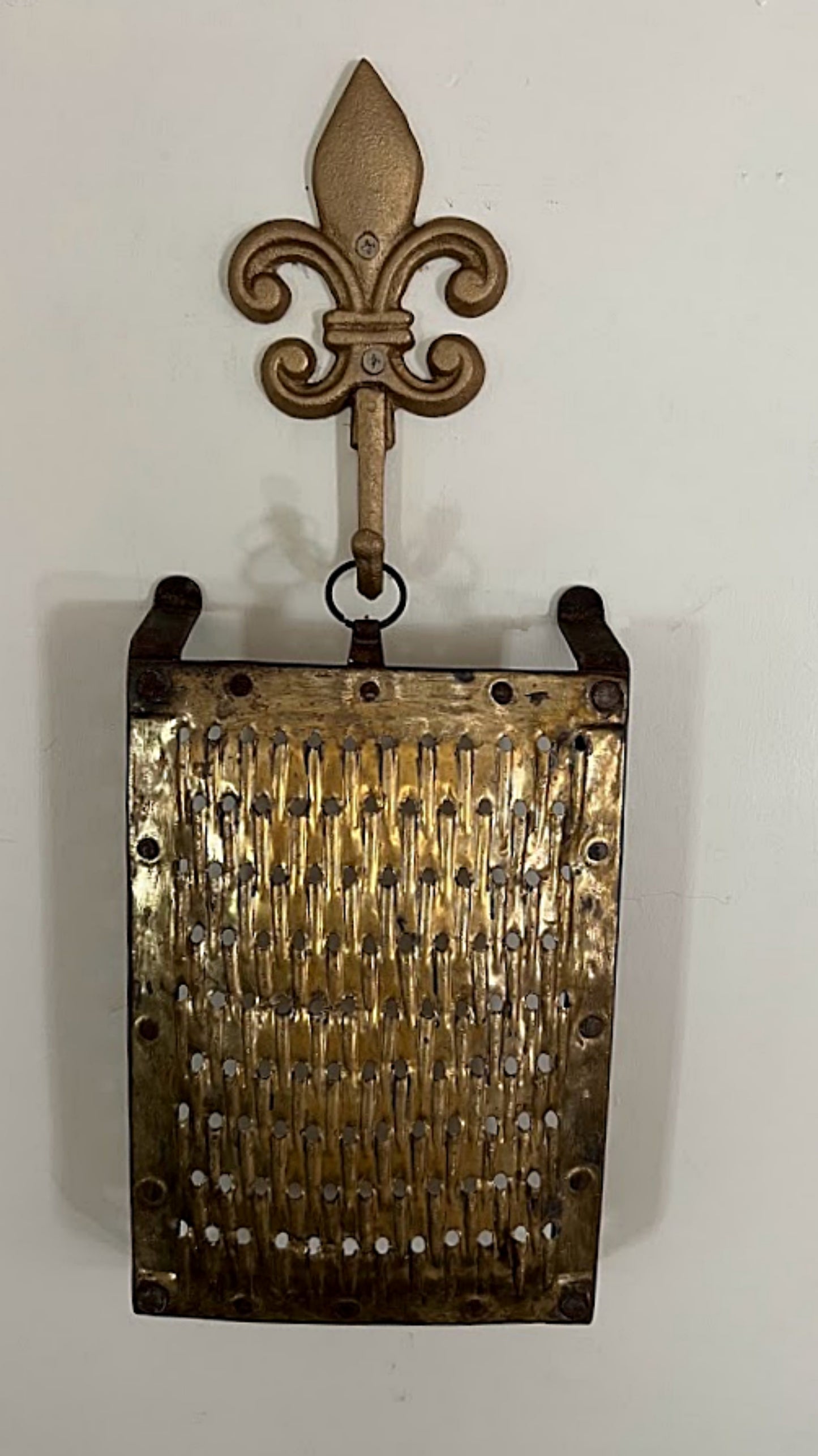 Antique Kitchen Grater Handmade Brass and Wrought Iron