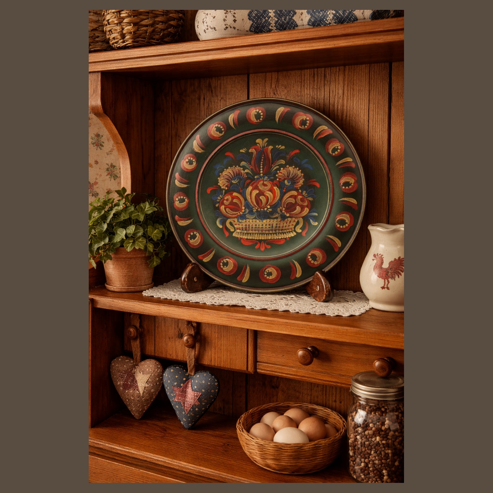 Folk Art Wooden Wall Plate Pennsylvania Dutch