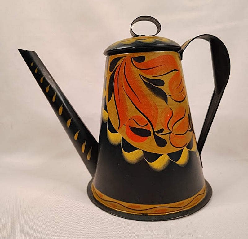 Tole Painted Tin Coffee Pot Signed by George Burton Full Front View