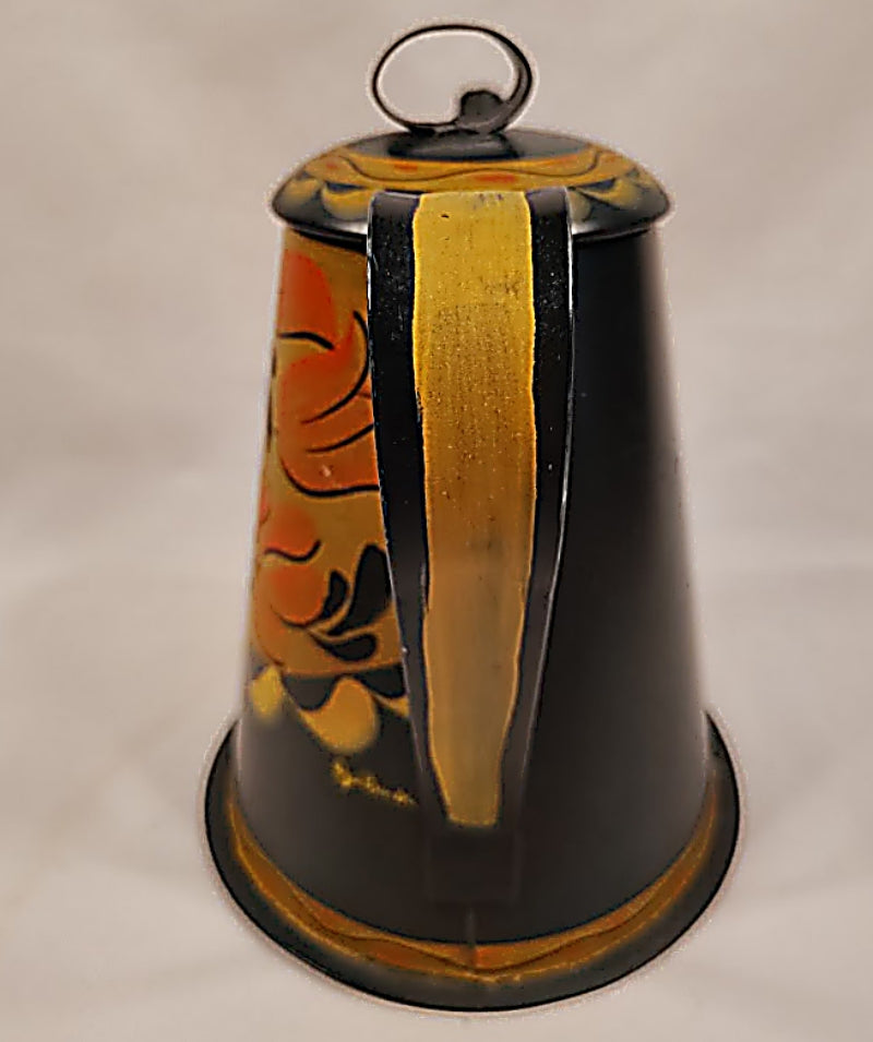 Tole Painted Tin Coffee Pot Signed by George Burton Handle 