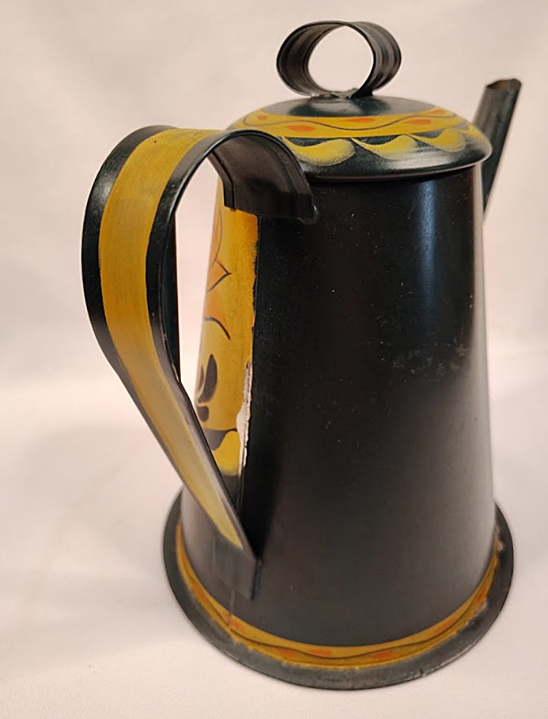 Tole Painted Tin Coffee Pot Signed by George Burton Scuff