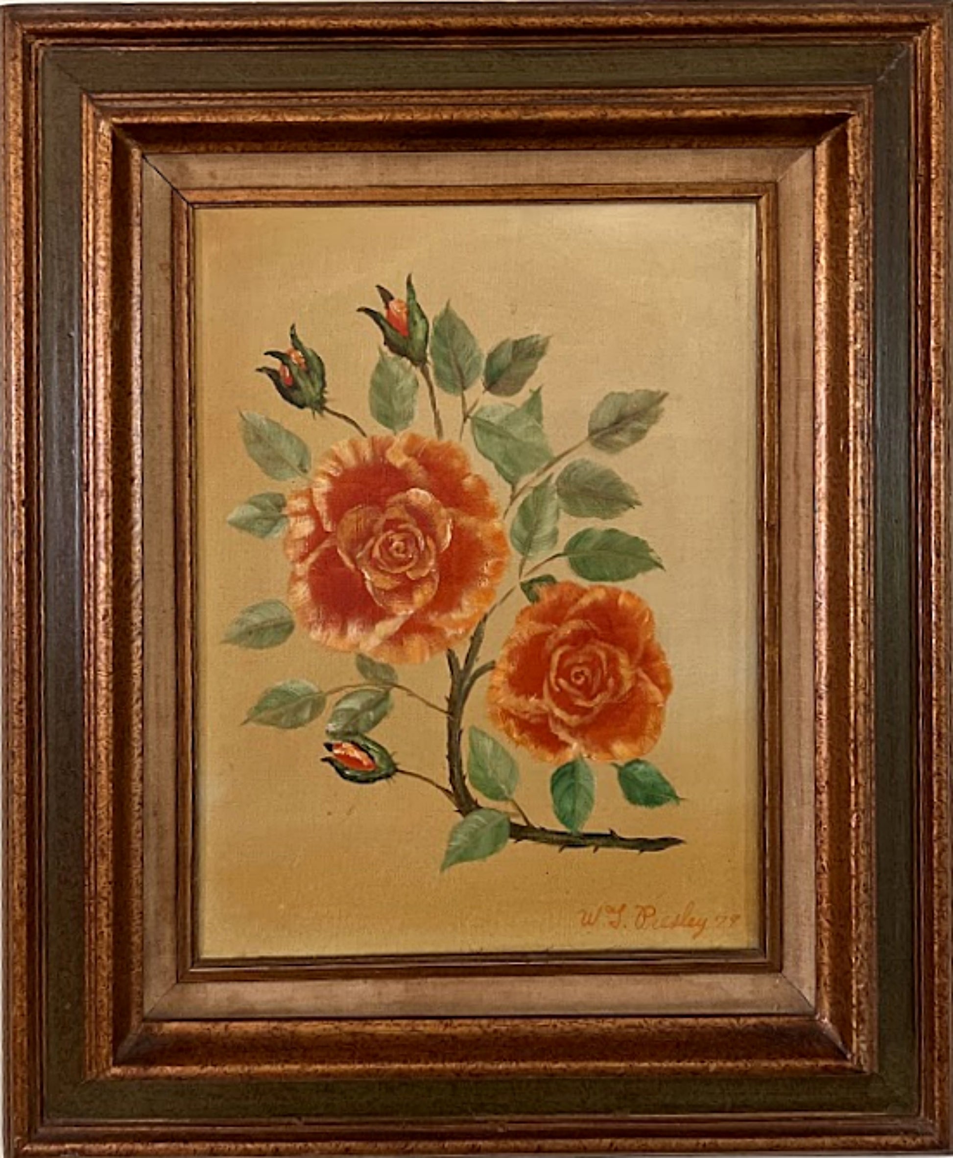 Framed Original Painting of Roses by W. T. Presley 1979