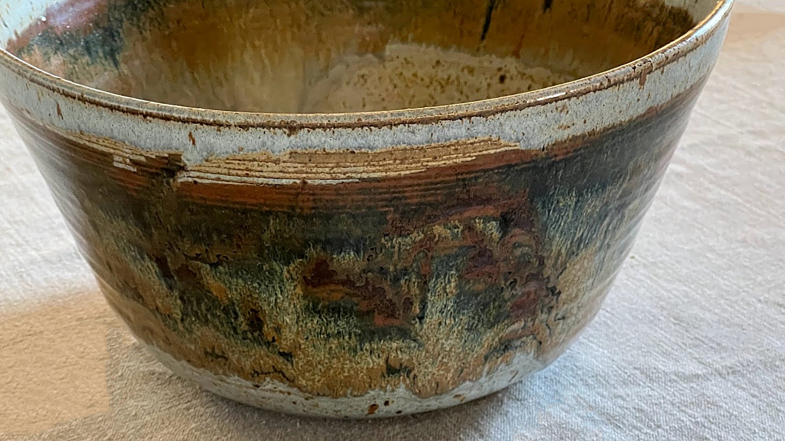 Studio Pottery Bowl Large Ombre Glazes Signed
