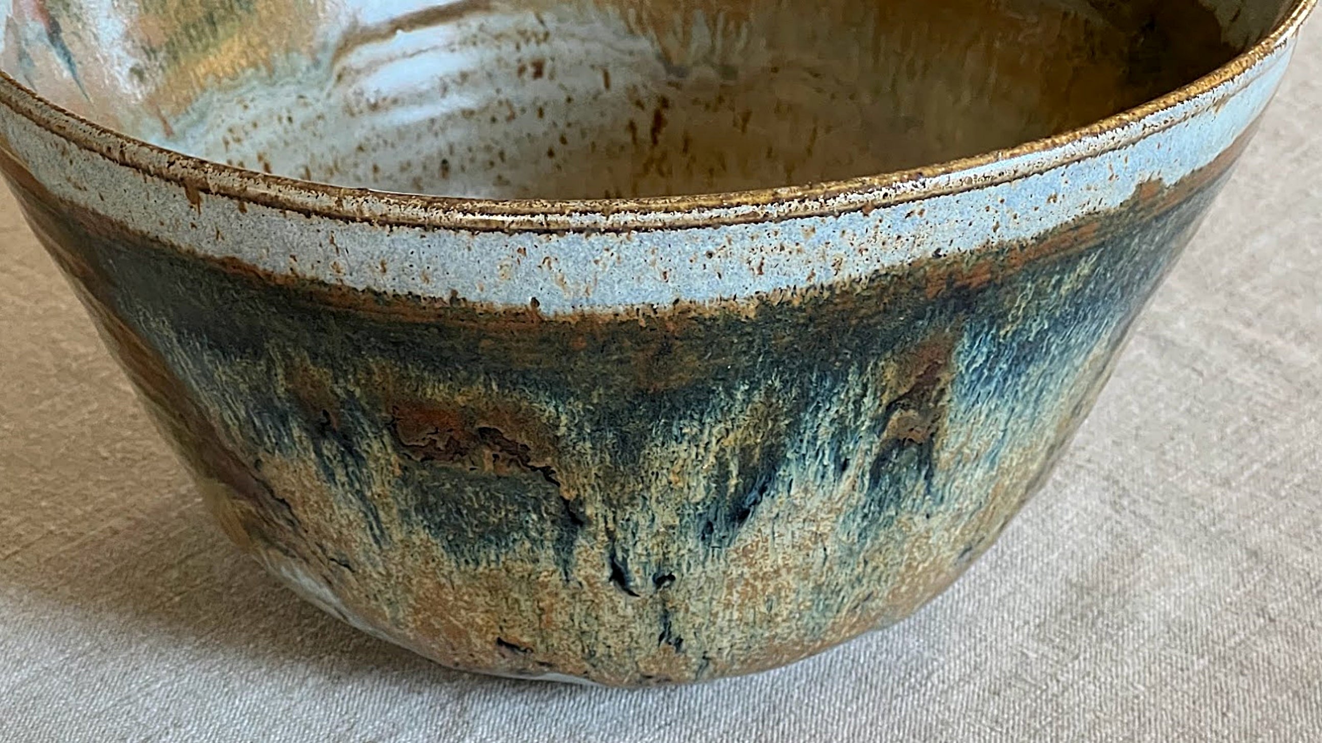 Studio Pottery Bowl Large Ombre Glazes Signed