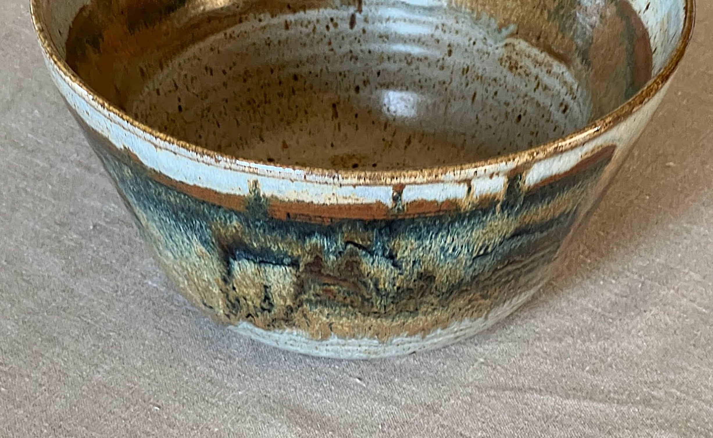 Studio Pottery Bowl Large Ombre Glazes Signed