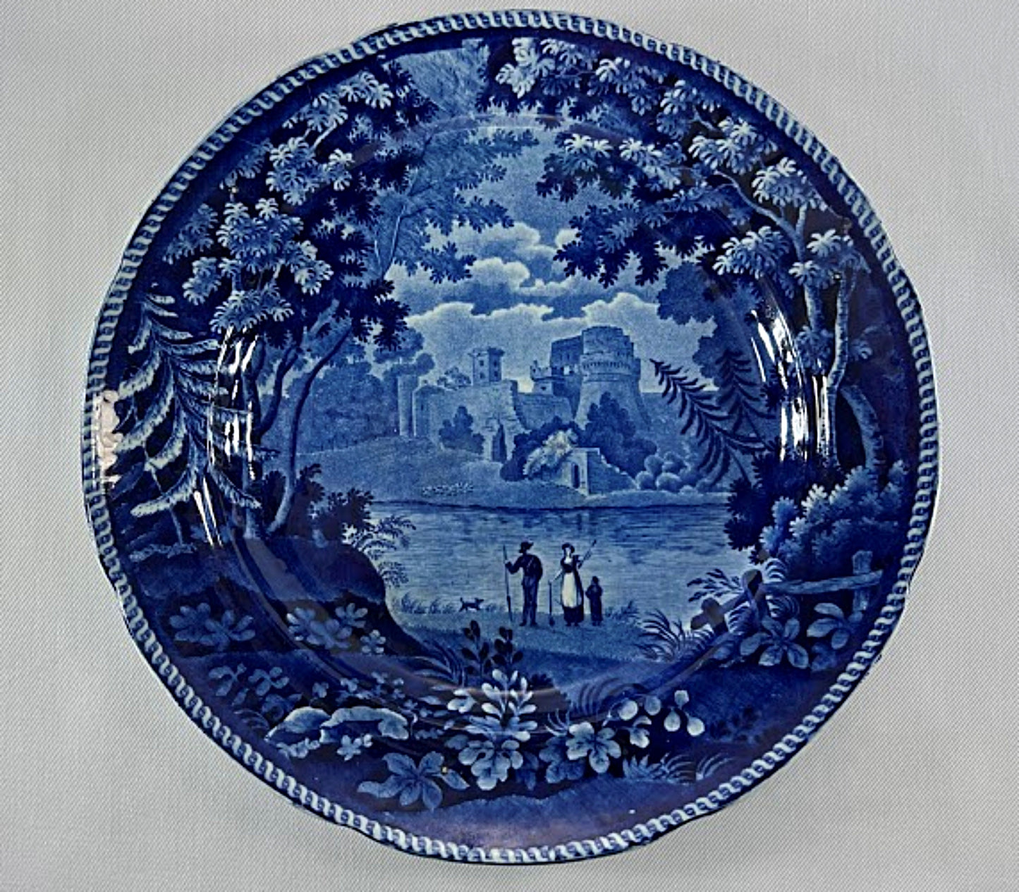 Antique Historical Blue Transferware Plate Enoch Wood Italian Castle of Lavenza