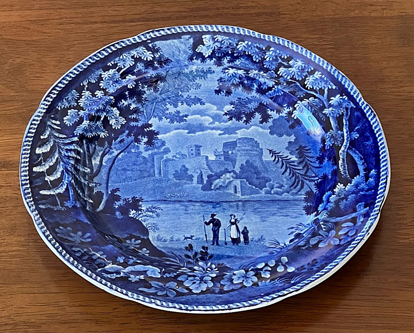 Antique Historical Blue Transferware Plate Enoch Wood Italian Castle of Lavenza