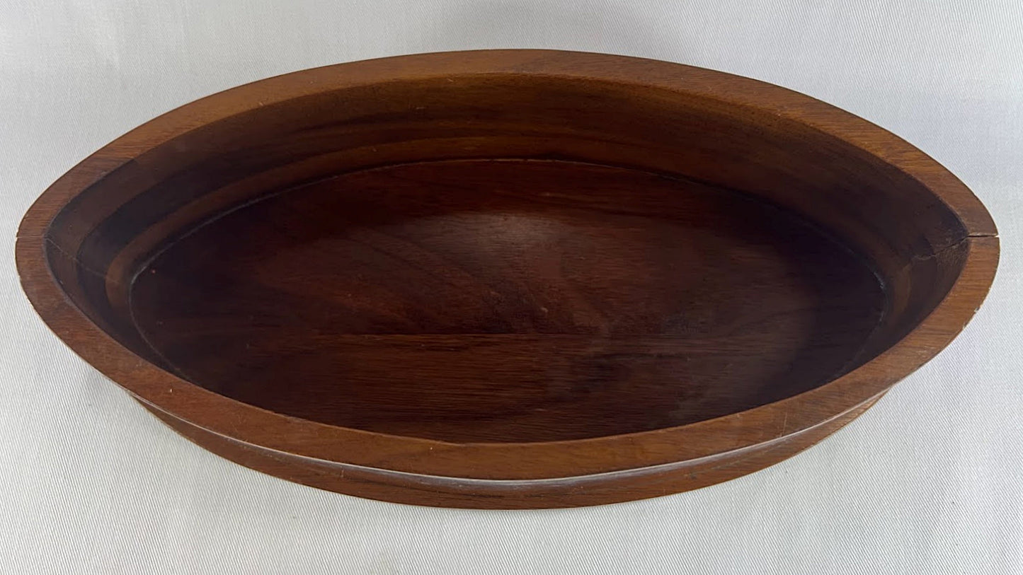 ANTIQUE PARQUETRY Oval Lidded Wooden Box Handmade Walnut