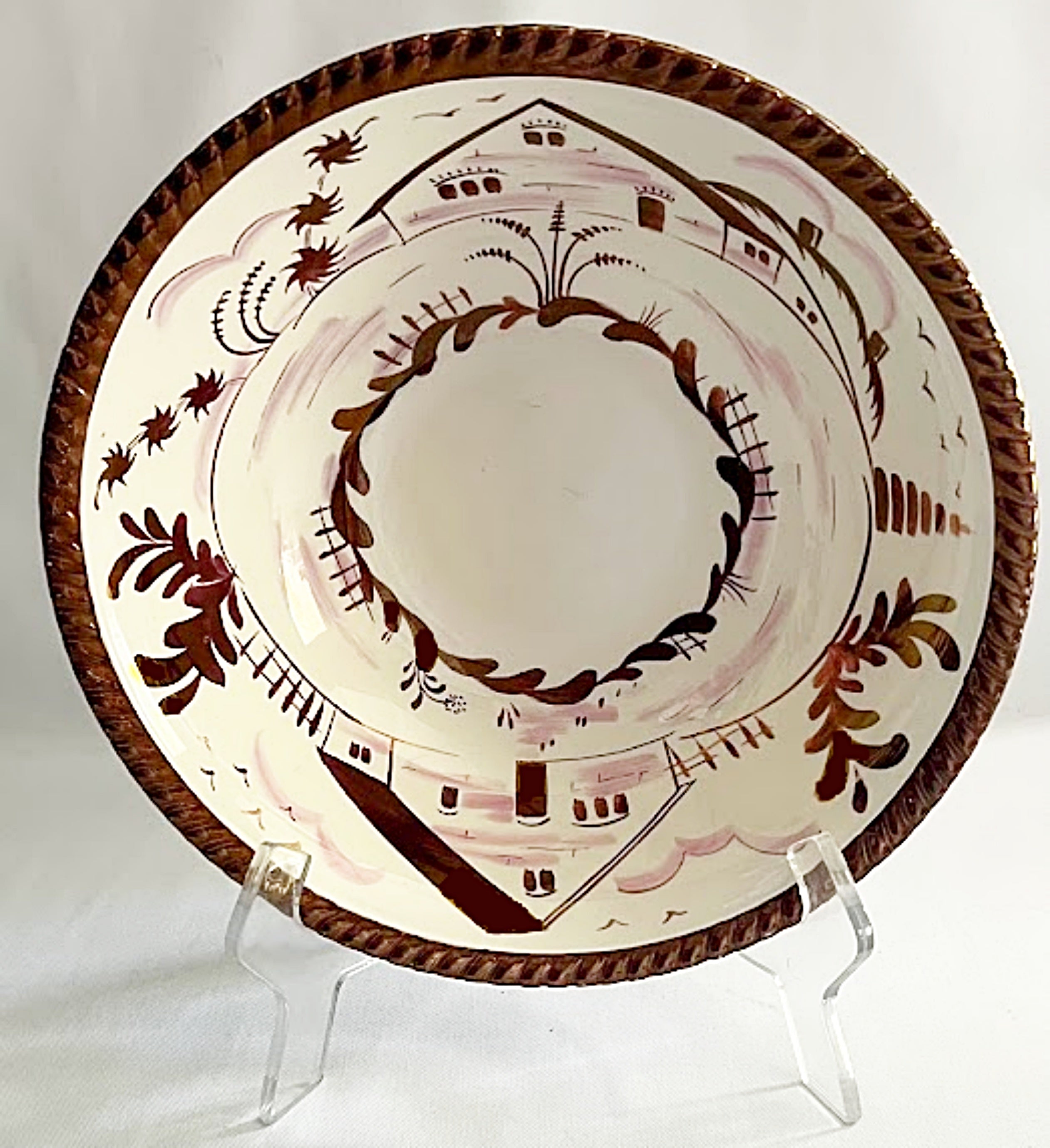 English Copper Luster Bowl by Gray's Pottery On Stand