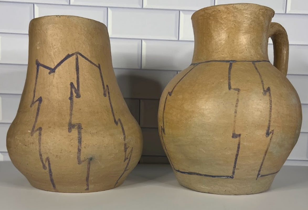 Southwestern Pottery Hand Coiled Buff Clay  Jar and Pitcher