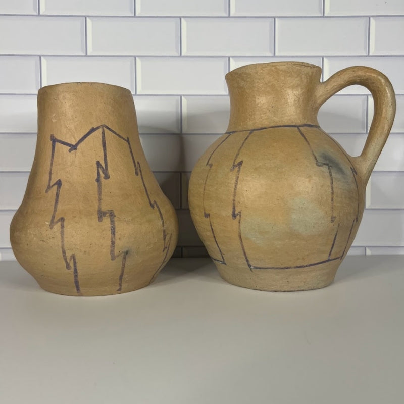 Southwestern Pottery Hand Coiled Buff Clay  Jar and Pitcher