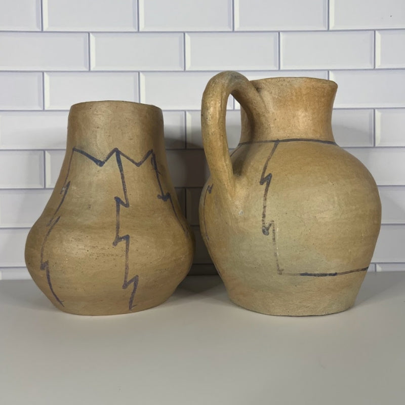 Southwestern Pottery Hand Coiled Buff Clay  Jar and Pitcher