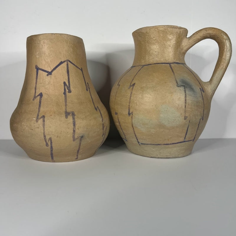 Southwestern Pottery Hand Coiled Buff Clay  Jar and Pitcher