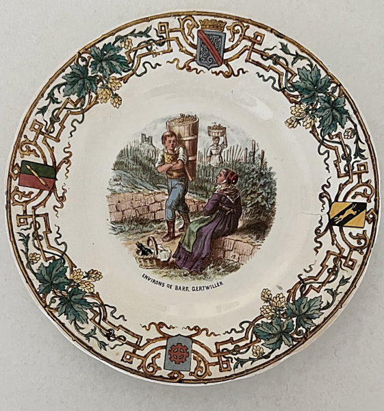 Antique Sarreguemines France Four Faience Plates Alsace Pattern by Utzschneider & Cie