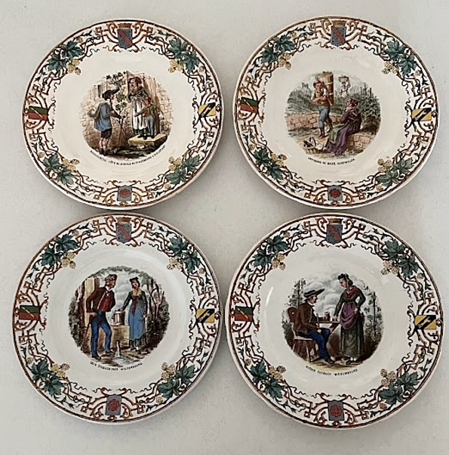 Antique Sarreguemines France Four Faience Plates Alsace Pattern by Utzschneider & Cie