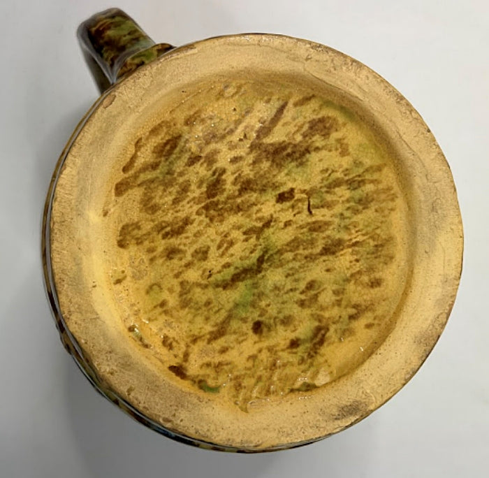 1920s Morton Pottery  Large Yellow Ware Pitcher Sponged Woodland Glaze