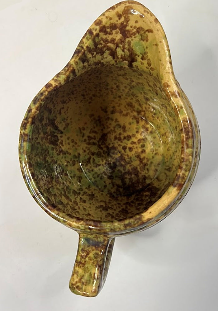 1920s Morton Pottery  Large Yellow Ware Pitcher Sponged Woodland Glaze