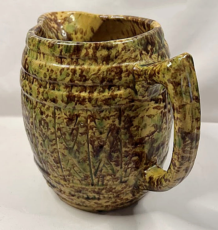 1920s Morton Pottery  Large Yellow Ware Pitcher Sponged Woodland Glaze