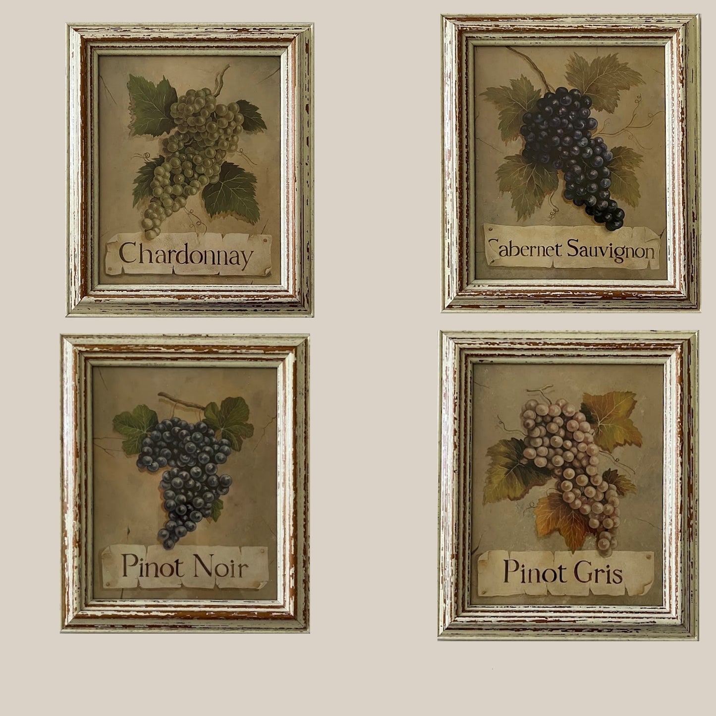 Vintage Set of Four Wine Grapes Prints Made in France