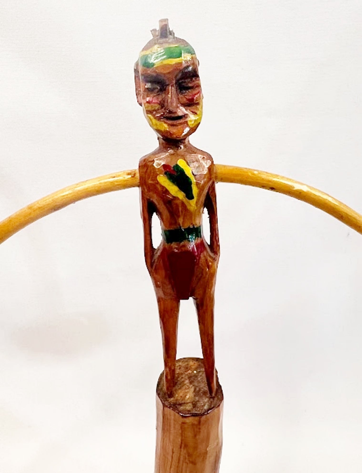 Folk Art Wood Balance Toy of a Native American Closeup