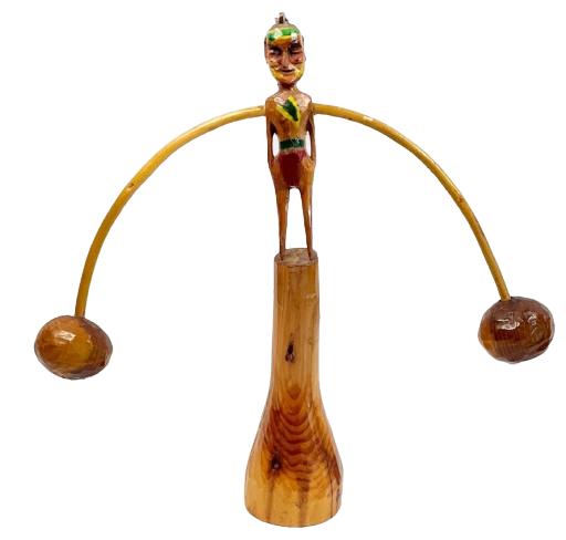 Folk Art Wood Balance Toy of a Native American on no background
