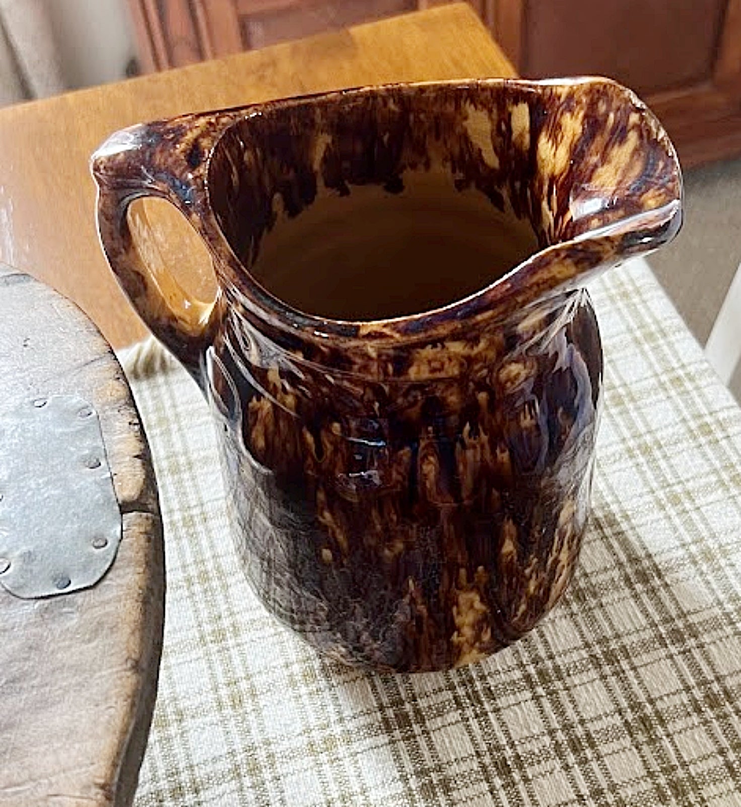 Rockingham Glaze Yellow Ware Antique Pitcher
