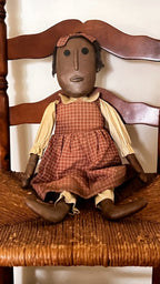 Handmade Girl Folk Art Doll Fabric and Oilcloth