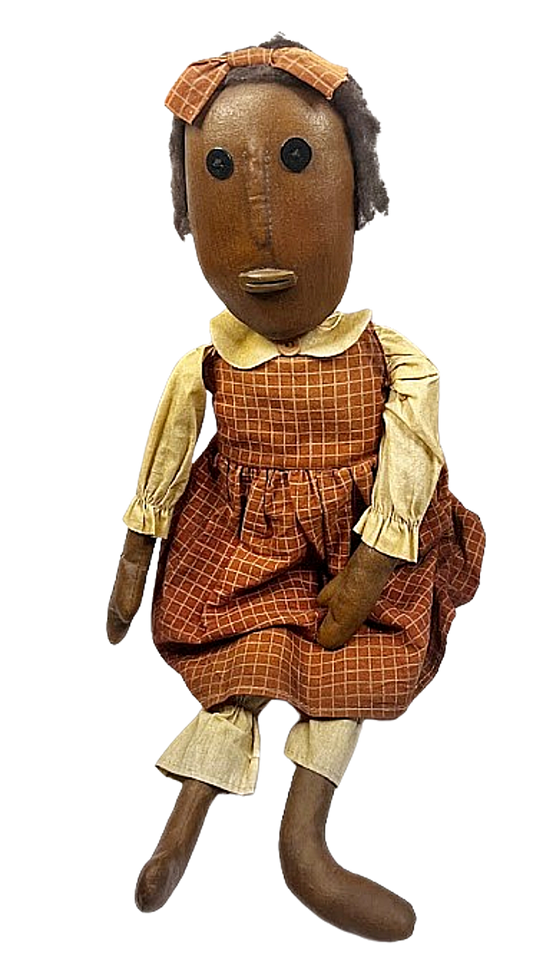 Folk Art Black Girl Doll 23 Inch Handmade Cloth and Oilcloth